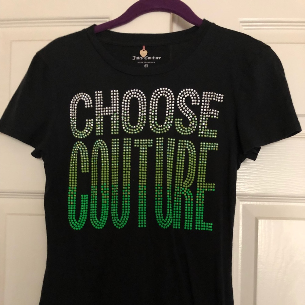 Juicy Couture XS Black Bedazzled Statement T-Shirt